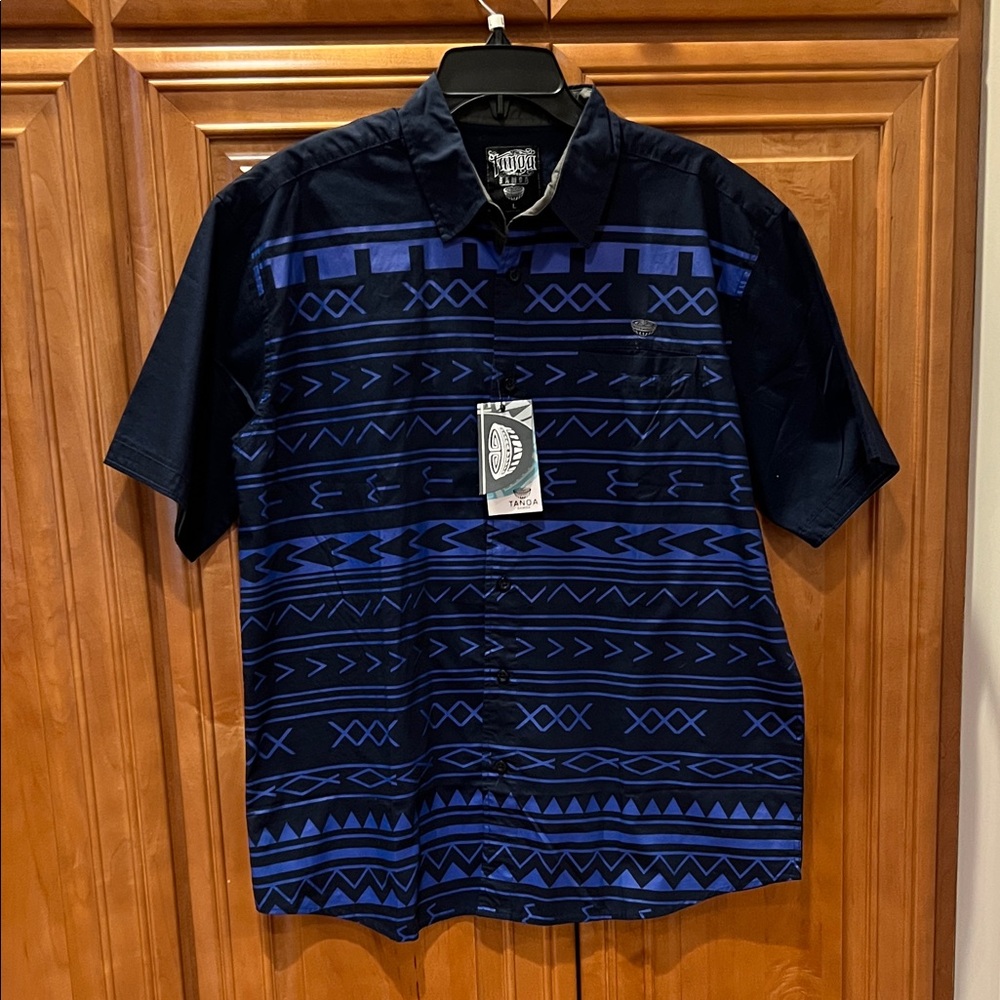 Tanoa Tribal Stripe Men's Navy and Blue Geometric Samoan Shirt